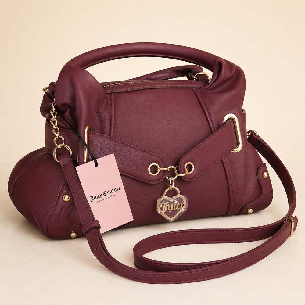 Juicy Couture Heritage Bowler Crossbody Handbag Burgundy